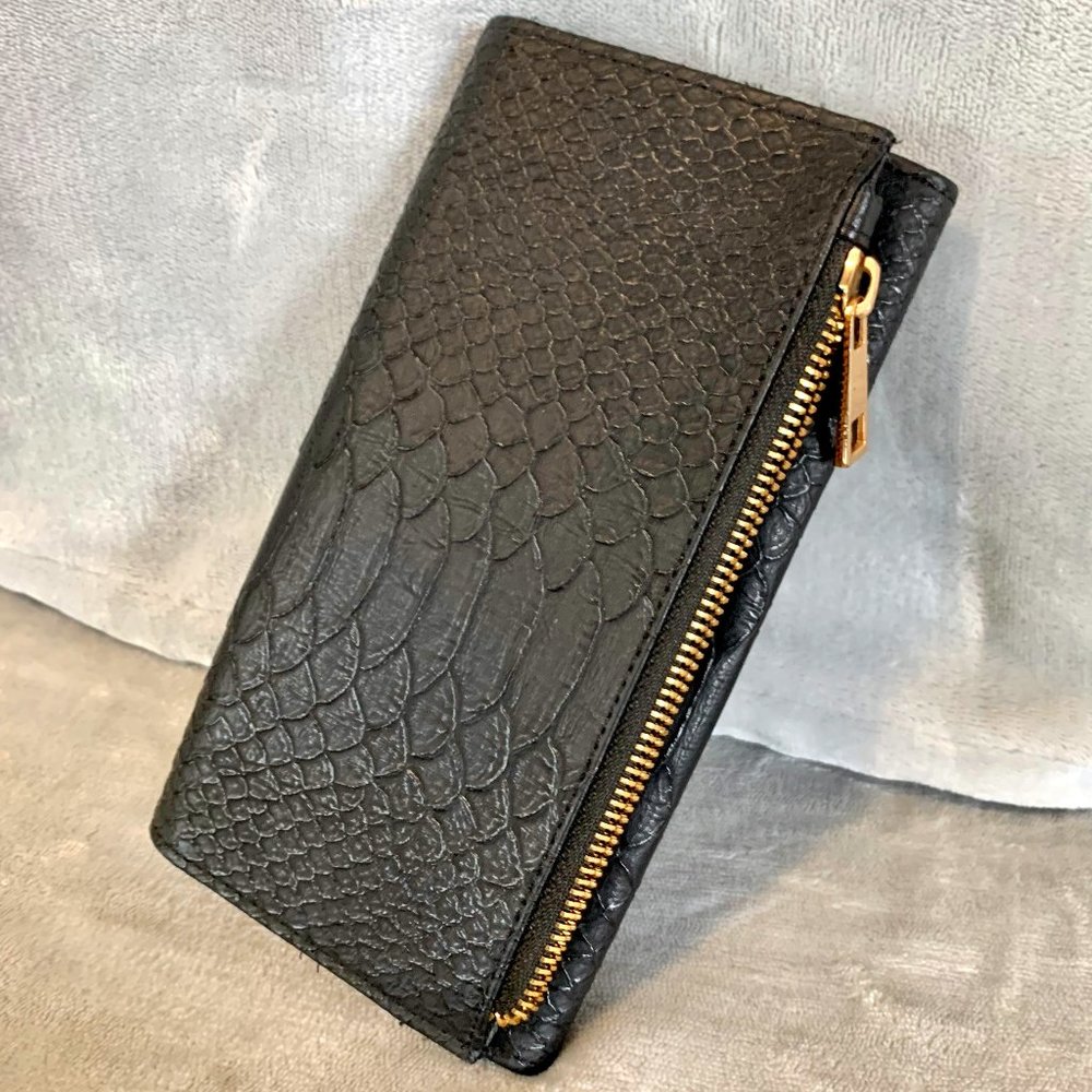 Black Faux Snakeskin Wallet Clutch